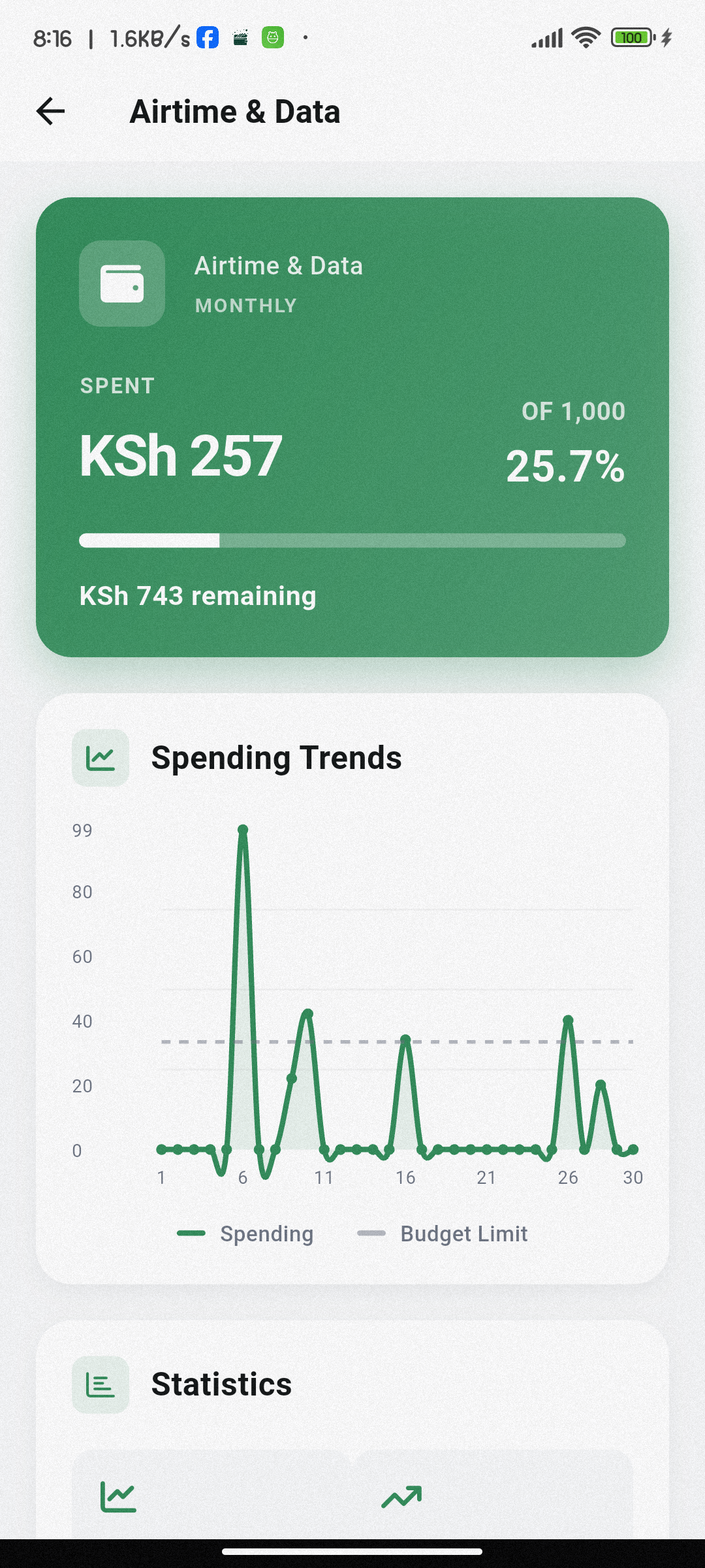 Budget analytics view
